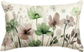 AVOIN colorlife Poppy Flowers Chinoiserie Spring Throw Pillow Cover, 12 x 20 Inch Sage Green Brown Seasonal Leaves Cushion Case Decoration for Sofa Couch Farmhouse