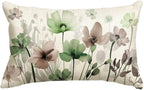 AVOIN colorlife Poppy Flowers Chinoiserie Spring Throw Pillow Cover, 12 x 20 Inch Sage Green Brown Seasonal Leaves Cushion Case Decoration for Sofa Couch Farmhouse
