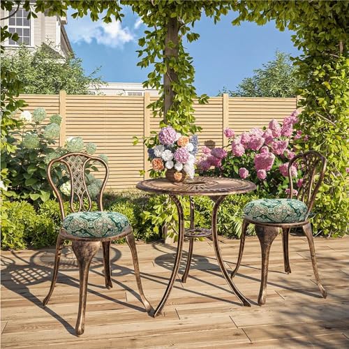 FUNHOME Bistro Chair Cushions Set of 2 Outdoor Round Chair Cushions for Patio Furniture 15"x15"x4", Water-Repellent Tufted Round Chair Pads for Home Garden-Green Medal - color: Green Pattern
