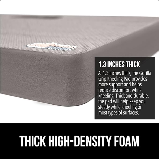 GORILLA GRIP Extra Thick Patent Pending Supportive Foam Kneeling Pad, Large Cushion Knee Pads for Gardening, Baby Bath Time, Dirt and Water Resistant, Workout and Garden Supplies, 17.5x11, Gray