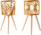 Rattan Indoor Plant Stand Straw Woven Flowers Pot Holder Stool With Legs Floor Planter Baskets Rack Wooden Plant Shelf