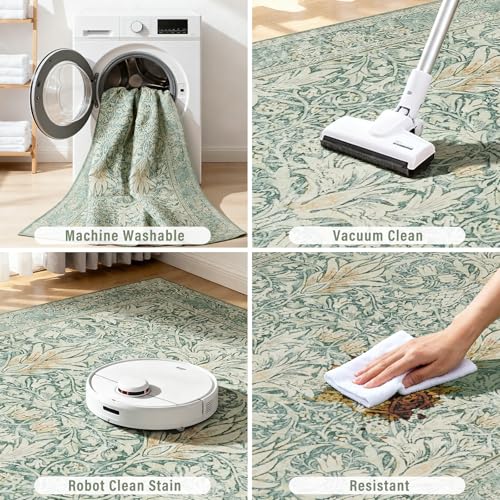 Vintage Floral Entryway Rug 2X3 Rugs,Soft Non-Slip Machine Doormat for Entrance,Stain Resistant Small Area Rug for Bedroom, Kitchen, Laundry, Bathroom - color: Green, size: 2' x 3' (Rectangular)