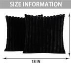Pack of 2 Faux Fur Christmas Throw Pillow Covers 18x18 Inch, Soft Plush Striped Neutral Couch Pillow Cover, with Velvet Back Modern Home Decor for Sofa Living Room Couch Bed Black