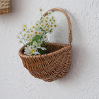 Wall Hanging Basket, Woven Wicker Decorative Plants Flowers Basket for Porch Garden Farmhouse Kitchen (Semiround)