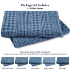 PHF 100% Cotton Waffle Pillow Shams Standard Size, 2 Pack 20" x 26" Soft Skin-Friendly Pillowcases, No Filling, Aesthetic Woven and Breathable Waffle Weave Pillow Case Covers for Bed, Denim Blue - color: Denim Blue, size: 26" x 20" (Pack of 2)