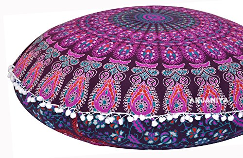 32" Peacock Mandala Bohemian Yoga Meditation Floor Pillow Cover Comfortable Home Car Bed Sofa Cushion Couch Seating Large Zipped Throw (32 inches, Pink Purple) - color: Pink Purple
