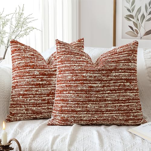 Artscope Throw Pillow Cover 18x18 Inch Set of 2 Super Thick Pillow Cover Decorative Boucle Textured Morden Neutral Italian Style Pillowcase for Bedroom Living Room Couch Sofa Home Décor-Rust - color: Rust, size: 18" x 18" (Pack of 2)