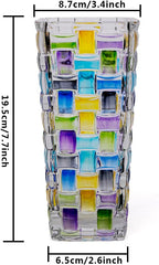 Magcolor Hand Painted Blue Woven Glass Vase -Crystal Flower Vase- 7.7 inch, Glass Plant Vase for Floral Arrangements, Centerpieces, Weddings, Housewarming, Centerpiece Home Deco.