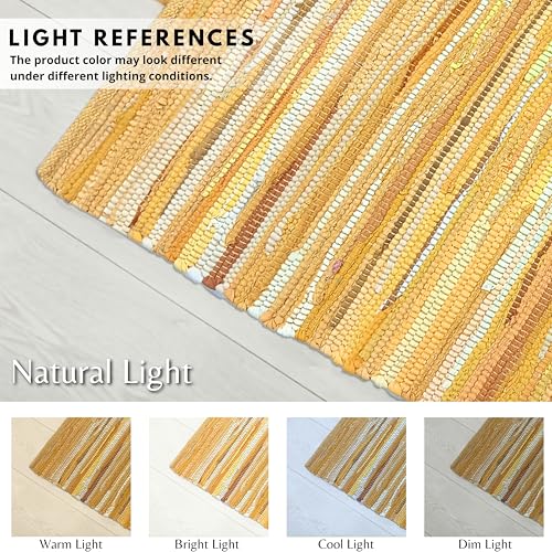 Cotton Hand Woven Chindi Rug 2x3 Feet - Mustard, Farmhouse Small Soft Durable Handmade Throw Carpet for Entryway, Kitchen, Laundry Room | Yellow Braided Textured Rectangular Rag Rugs for Bathroom - color: Mustard, size: 2 x 3 feet