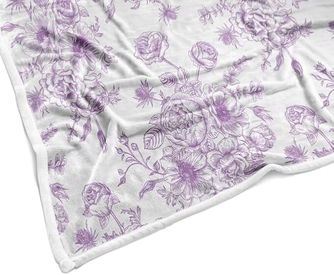 Floral Throw Blanket, Botanical Floral Blanket, Soft, Flannel, Warm, Boho Floral Bed Blanket All Season Flower Throw Blanket for Couch Bedroom Living Room, Purple 50X70 Inch
