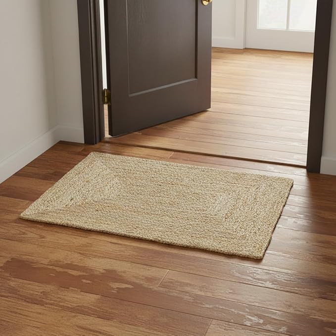 · REDEARTH · Rectangular Area Rug - 2'x3' Braided Natural Jute with Non-Skid Backing - Handwoven Boho Rug for Bedroom, Kitchen, Living Room - Farmhouse Aesthetic Home Decor - Durable Handmade Rug