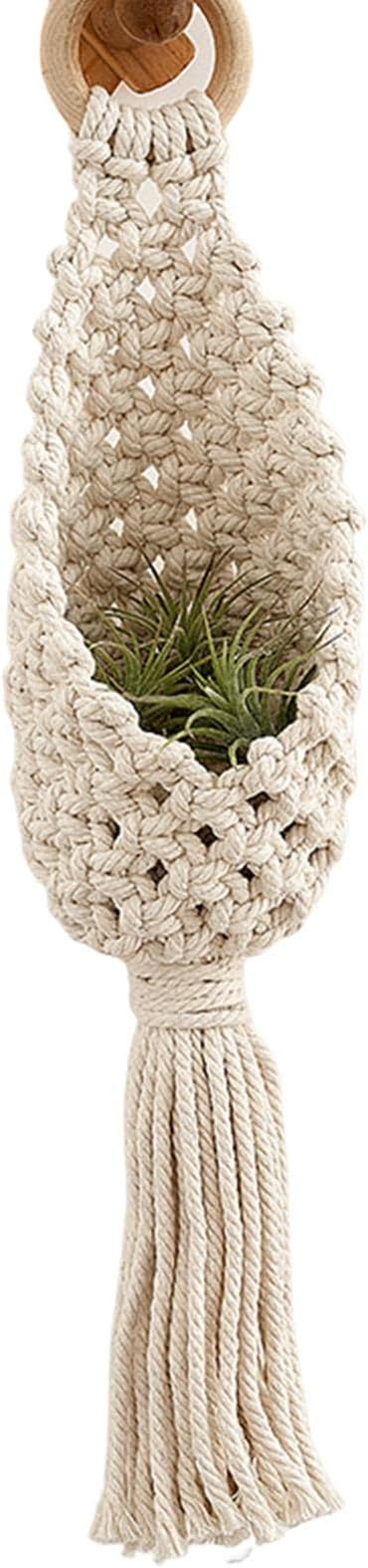 Macrame Plant Hangers, Hand Woven Wall Hanging Bohemian Jute Fruit Vegetable Basket Cotton Rope Hanging Planter Basket for Flower Pot Patio Plant Holder