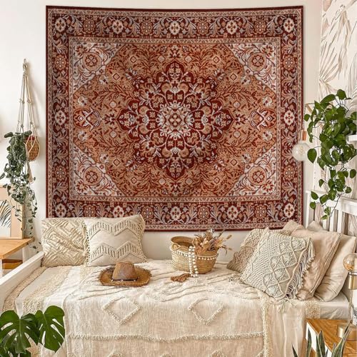 Tichgeim Boho Mandala Tapestry Wall Hanging for Bedroom,Hippie Aesthetic Bohemian Vintage Wall Art for Living Room Decor,Indian Floral Flower Medallion Wall Decor for Dorm 60" L x 51" W