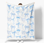 Blue Bows Blankets Preppy Coquette Room Decor Electric Blanket Girls Bedroom Decor Trendy Bow Throw Blanket Coquette Girly Blanket Gifts for Women Teens Soft Flannel Lightweight 60"x80"