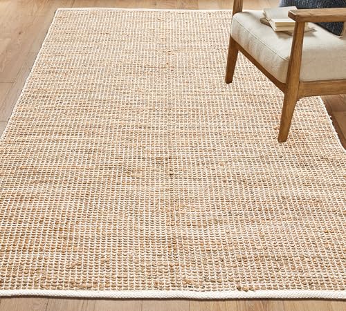 Chardin home 8x10 Jute Cotton Handwoven Area Rug | Braided Boho Farmhouse Rug in Natural Jute/Ivory | Rustic Vintage Floor Covering for Living Room, Bedroom, Kitchen, and Entryway - color: Natural Jute-ivory, size: 8' x 10' (Rectangular)