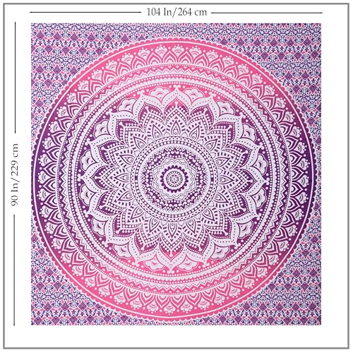 THE ART BOX Indian Cotton Pink and Purple Mandala Tapestry – Boho Wall Hanging for Bedroom or Living Room – Indie Aesthetic King Size Tapestry Décor, 90x104 Inches - color: Pink and White, size: 90"L x 104"W
