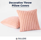Pallene Faux Fur Plush Throw Pillow Covers 20x20 Set of 2, Luxury Soft Fluffy Striped Decorative Pillow Covers for Sofa, Couch, Living Room, Pink