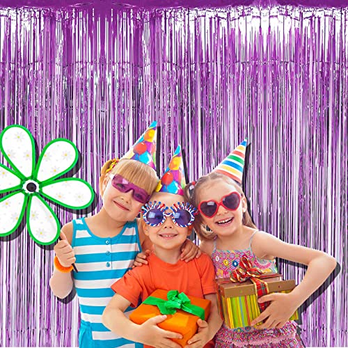 4 Pack Light Purple Foil Fringe Curtain Backdrop, 3.28Ft x 8.2Ft Metallic Tinsel Foil Fringe Streamers Curtains for Party, - color: Light Purple