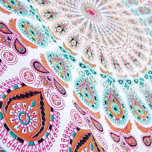 Indian Hippie Bohemian Psychedelic Peacock Mandala Wall Hanging Bedding Tapestry Pink Brown Twin