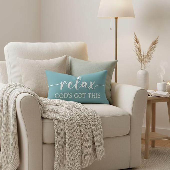 Decorative Throw Pillow Covers 12x20 Inch Set of 2 – Turquoise Christian Lumbar Pillowcase – Give It to God and Go to Sleep/Relax God’s Got This – Beach Faith Bedroom Bed Decor
