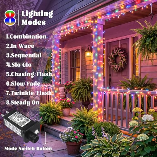 165FT 500 LED Outdoor String Lights, Plug in Christmas Lights Indoor Waterproof, 8 Modes Clear Wire String Lights for Outside Bedroom Patio Garden Party Xmas Holiday Decorations, Multicolor - color: Multicolor, size: 165ft 500LED