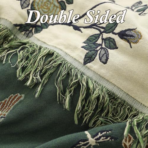 Snycler Boho Throw Blanket for Bed - 100% Cotton Ultra Soft Rustic Quilt Green Hummingbird Printed Farmhouse Decor Bed Blankets,80"×90" All Season Rustic Throw for Sofa Couch Chair - color: Green Hummingbird, size: 80"x90"