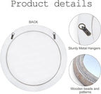 24'' Round Wall Mounted Mirror, Wood Decorative Circle Mirrors, Boho Mirrors with Beaded Frame, Rustic Vanity Mirror, Distressed Mirror for Bathroom, Living Room, Bedroom, Entryway