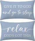 Dusty Blue Decorative Pillow Covers 12x20 Inch Set of 2 – Christian Gifts for Her – Relax God’s Got This/Give It to God and Go to Sleep – Faith Bedroom Lumbar Decor