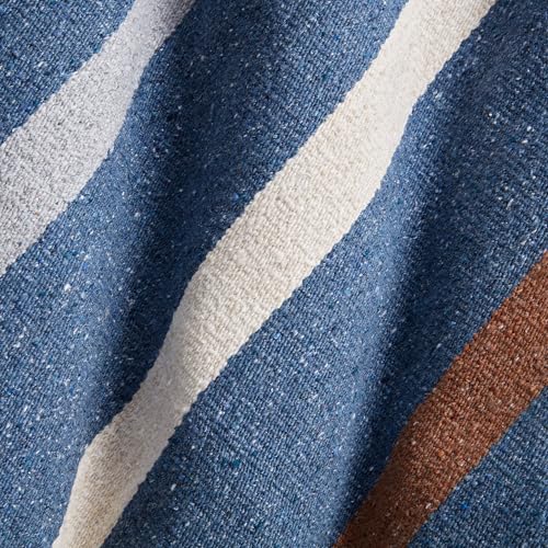 Mexican Blanket by Laguna Beach Textile Co - Beach, Yoga, Camping, or Decorative Throw Blanket - Traditional Handmade Serape (Slate Blue & Tan) - color: Slate Blue & Tan