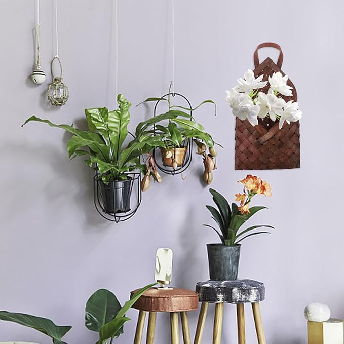 Alipis Woven Hanging Basket: 12 X 6.7 Inch Rustic Style Hanging Wall Baskets - Front Door Basket for Flowers Fruits Vegetables Organizer Garden Farmhouse Home Decoration