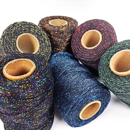 3mm Sparkle Polyester Macramé Cord - 150g/66yds Metallic Glitter Braided Cord for Crocheting Bags, Baskets, Macramé Plant Hangers & DIY Crafts, Machine Washable (14#Black Green) - color: 14#black Green
