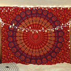 Bless International Indian hippie Bohemian Psychedelic Golden Blue Peacock Mandala Wall hanging Bedding Tapestry (Golden Brown Maroon, Medium (54x60Inches)(137x152cms)) - color: Golden Brown Maroon, size: 60"L x 54"W