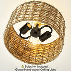 13"Rattan Ceiling Light Fixture Flush Mount, 2-Light Boho Rattan Hand-Woven Ceiling Light Fixtures Drum Wicker Chandelier Light Fixture for Dining Room Bedroom Living Room Hallway Foyer Kitchen - color: 13”Brown
