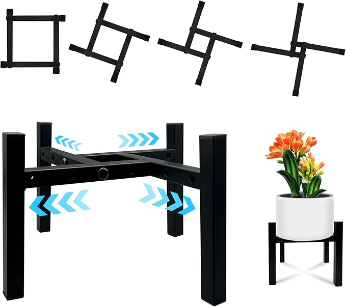 Mini 4Legs Adjustable Metal Plant Stand for 5"-10" Plant Pot – Indoor & Outdoor (Black, 1 Pcs)