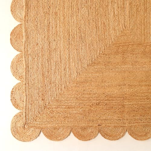 Scalloped Natural Jute Rug 4x6ft – Handwoven Natural Fiber Rug for Living Room, Bedroom, and Entryway, Rustic & Boho Style - size: 4' x 6' (Rectangular)
