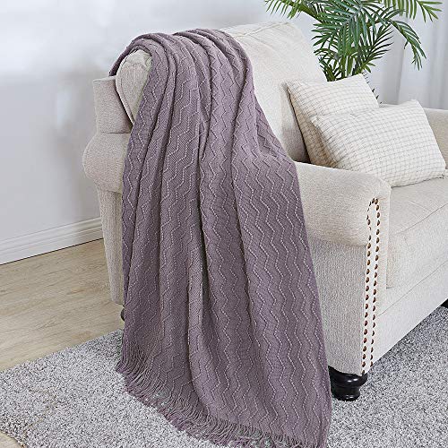 BOURINA Dark Lavender Throw Blanket 50x60 Inches Throw Textured Solid Soft Sofa Couch Decorative Knitted Blanket - color: Dark Lavender, size: 50"x60"
