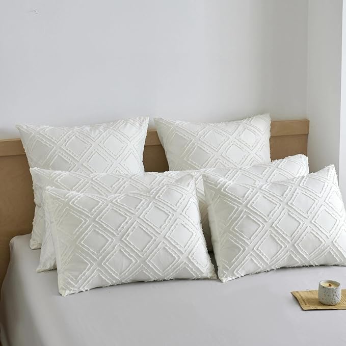 Square Pillow Shams 2 Pack, Ivory, Square Size Pillowcases, Soft Microfiber Geometric Tufted Pillow Covers with Envelope Closure, 26x26 Inches (No Insert)
