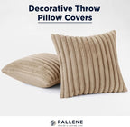 Pallene Faux Fur Plush Throw Pillow Covers 16x16 Set of 2, Luxury Soft Fluffy Striped Decorative Pillow Covers for Sofa, Couch, Living Room, Khaki