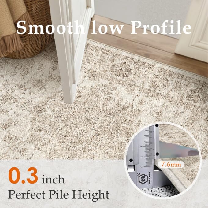 PureCozy Washable Entryway Rug 2x3 Beige Neutral Vintage Door Mat Soft Low Pile Carpet Non Slip Distressed Small Throw Rug for Hallway Kitchen Bedroom Office Bathroom Laundry - color: Beige, size: 2' x 3' (Rectangular)