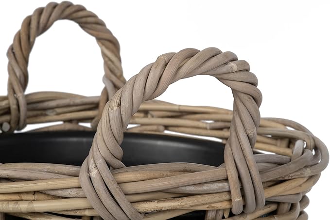 Rattan Kobo Indoor Outdoor Planter Basket with Ear Handles Plastic Pot Small 4 Gallon Soil Capacity