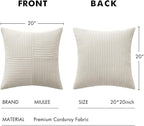 MIULEE Beige Decorative Throw Pillow Covers 20x20 Inch for Couch Bed Sofa Pack of 2 Boho Neutral Farmhouse Throw Pillows Soft Cross Corduroy Patchwork Textured Cushion Cases