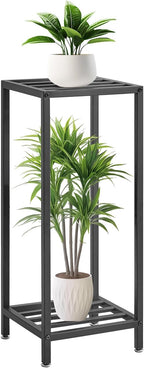 IBUYKE 30 Inch Tall Plant Stand Indoor, 2 Tier Metal Corner Plant Stand, Modern Square Plant Shelf Flower Stand for Living Room Patio Balcony Garden, Black TMJ070B