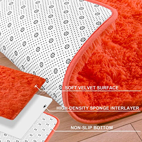 Merelax Fluffy Rug Shaggy Area Rug, Orange Red 2x3 Small Rugs for Fireplace Holiday Dearations, Mini Fuzzy Plush Kids Bedside Rug, Soft Non-Slip Entryway Throw Rugs Shag Catpet for Living Room - color: Orange Red, size: 2' x 3' (Rectangular)