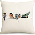 RABUSOFA Outdoor Birds Pillow Covers 20x20 Inch,Lumbar Small Throw Pillows for Couch,Spring Summer Hand-Painted Pillowcases,Teal Blue Pillows Decorative Throw Cushion Covers Cotton Linen for Sofa