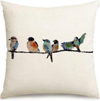 RABUSOFA Outdoor Birds Pillow Covers 20x20 Inch,Lumbar Small Throw Pillows for Couch,Spring Summer Hand-Painted Pillowcases,Teal Blue Pillows Decorative Throw Cushion Covers Cotton Linen for Sofa