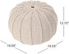 Knitted Pouf Ottoman - 19.5" Round Cotton Footrest - Beige - Cozy Seat & Home Decor - Versatile Storage Ottoman
