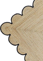 Weaving Cottage Scalloped Natural Jute Area Rug | Beige & Black, 2X3 FT Handwoven Jute Doormat | Eco-Friendly, Durable, and Stylish | Perfect for Living Room, Bedroom, and Entryway