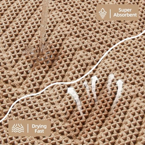 Sunfly Boho Bathroom Rug, Herringbone Waffle Bath Mat Non-Slip Washable Super Absorbent Quick Dry, Farmhouse Bath Mat for Bathroom Floor Decor 20"*30" Khaki - color: Akhaki, size: 1'8" x 2'6" (Rectangular)