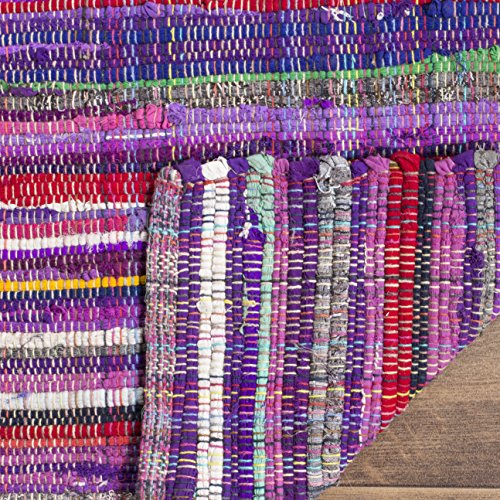 SAFAVIEH Rag Rug Collection Accent Rug - 3' x 5', Purple & Multi, Handmade Boho Stripe Cotton, Ideal for High Traffic Areas in Entryway, Living Room, Bedroom (RAR240C)