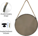 POZINO Round Mirror, Rope Hanging Mirror, 15 Inch Farmhouse Circle Wall Mirror for Bathroom Bedroom Living Room Entryway Home Decor, Grey